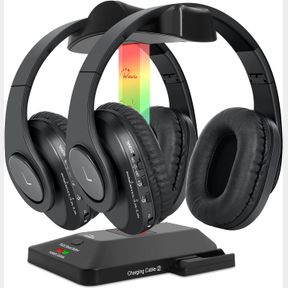 WALLARGE DUAL WIRELESS HEADPHONES FOR TV WATCHING WITH RF TRANSMITTER, BLUETOOTH OVER-ON EAR TV HEADPHONES WIRELESS FOR SENIORS, N