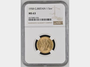 1958 ELIZABETH II PRE-DECIMAL GOLD SOVEREIGN MS63