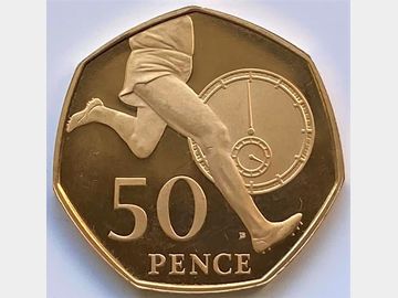 2004 ELIZABETH II 'ROGER BANISTER' PROOF GOLD 50P COIN