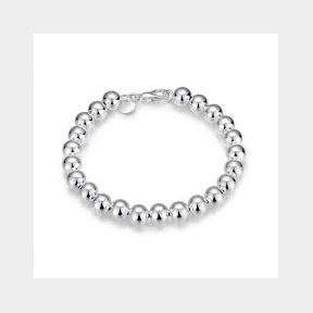 High Quality 100 925 Sterling Silver Lucky Round Prayer Beads Bracelet - Bar 9900834627026 - 51748/20130 SN B2 (S7)