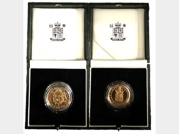 1989 ELIZABETH II TUDOR ROSE PROOF GOLD 2 POUND COIN BOXED.