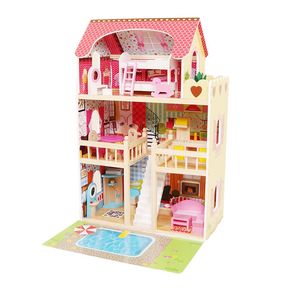 ***WOODEN DOLL HOUSE & 15 PCS FURNITURE SET D06036***
