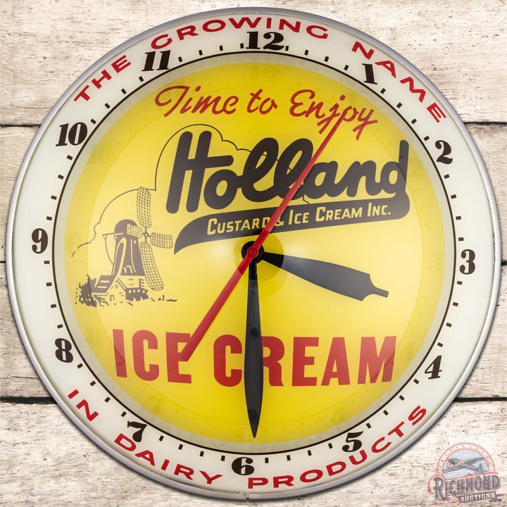 Holland Custard Ice Cream 15" Double Bubble Advertising Clock
