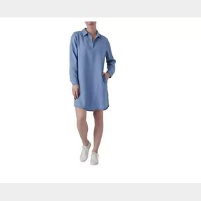 Como Vintage Women's Mini Shirt Dress Long Sleeves Light Denim or Black M, S