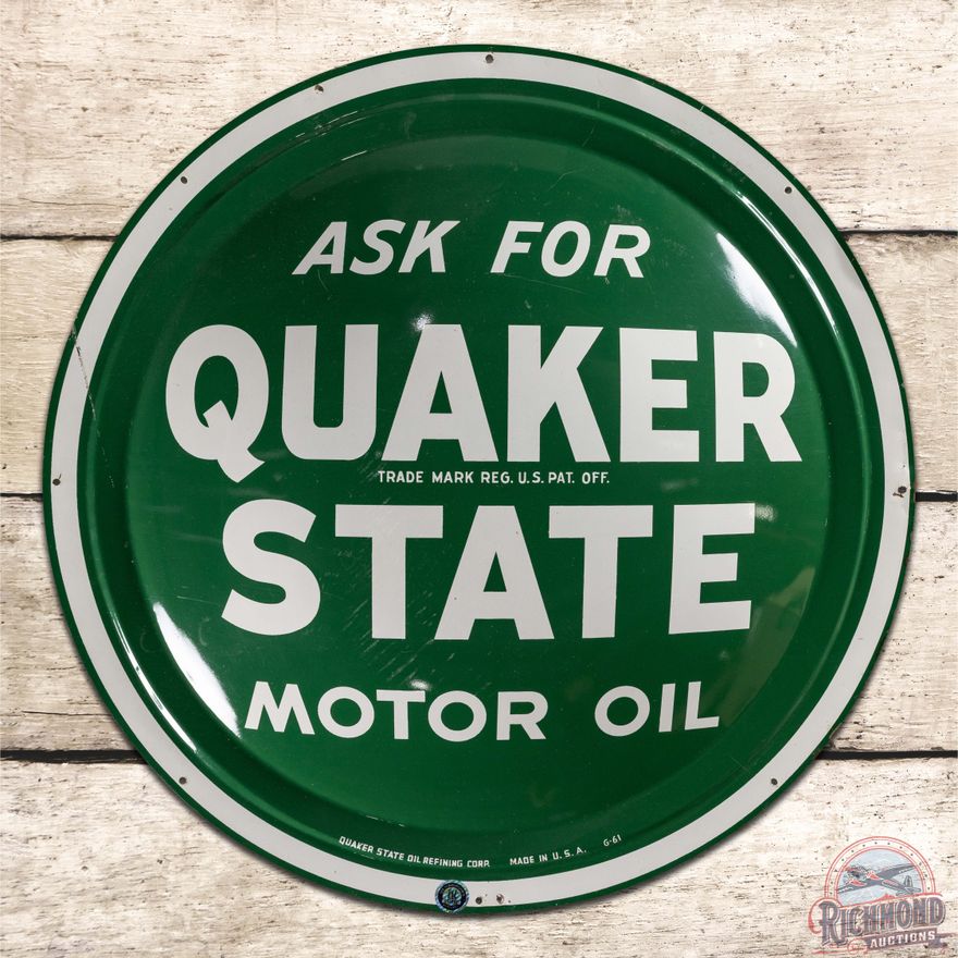 Quaker State Motor Oil 24" Single Sided Tin Bubble Sign
