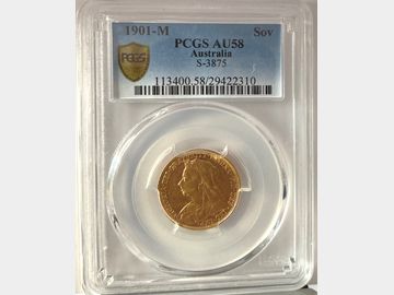 1901 Queen Victoria Old Head Melbourne Mint Gold Sovereign PCGS AU58.