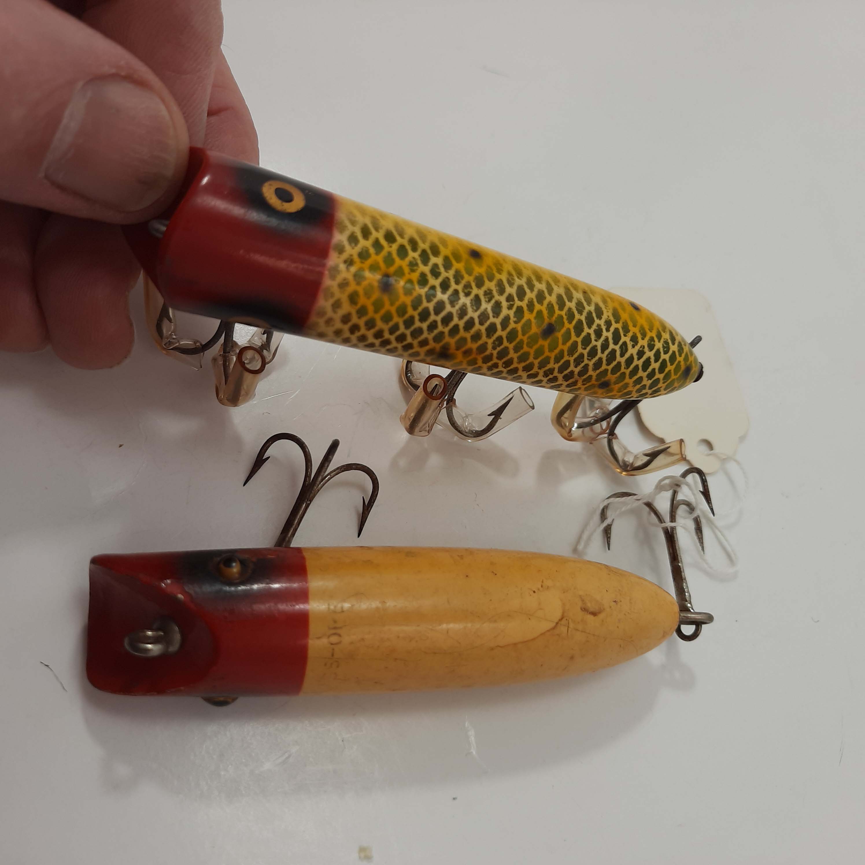 VINTAGE HEDDON LUCKY 13 Old Wood Bass Fishing Lure Glass Eyes