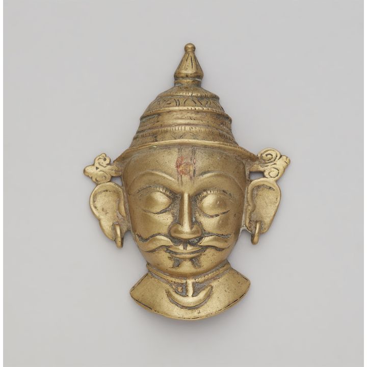 A small Maharashtra/Karnataka copper alloy face mask of Shiva/Bhairava. 18/19th century