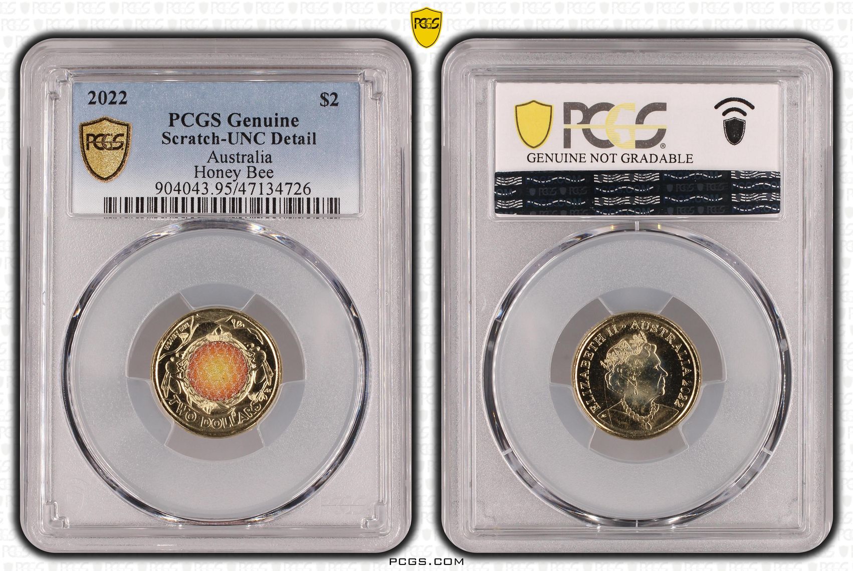 Honey Bee Colorized, Two Dollar, 2022, PCGS Genuine - UNC Details (95 - Scratch)