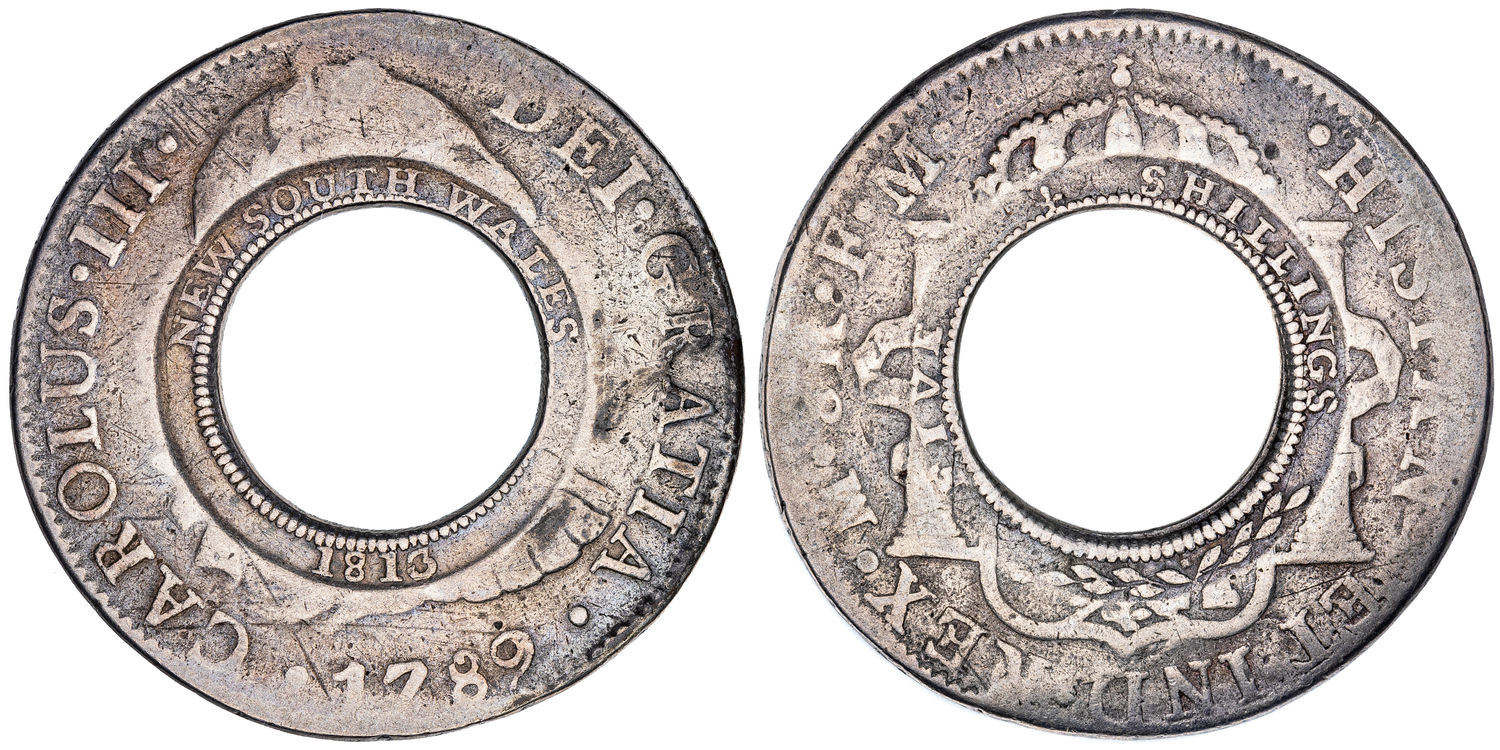 New South Wales - Holey Dollar, Five Shillings, 1813, aVF