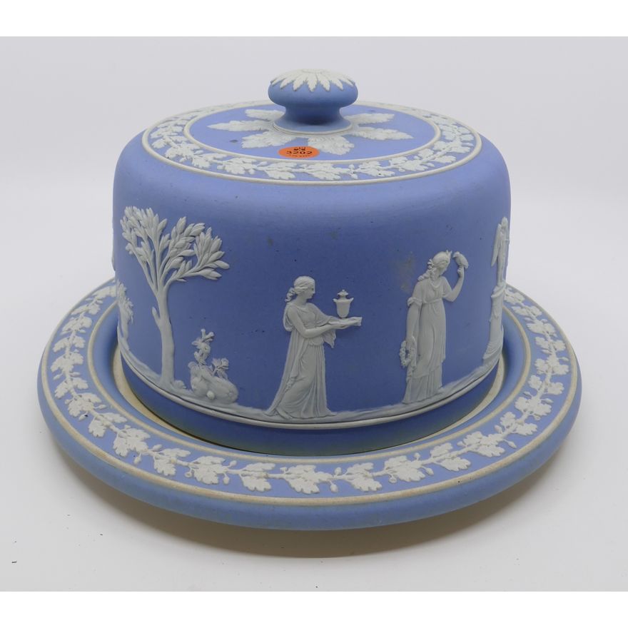 Wedgwood Light Blue Dipped Jasperware Cheese Dome & Platter