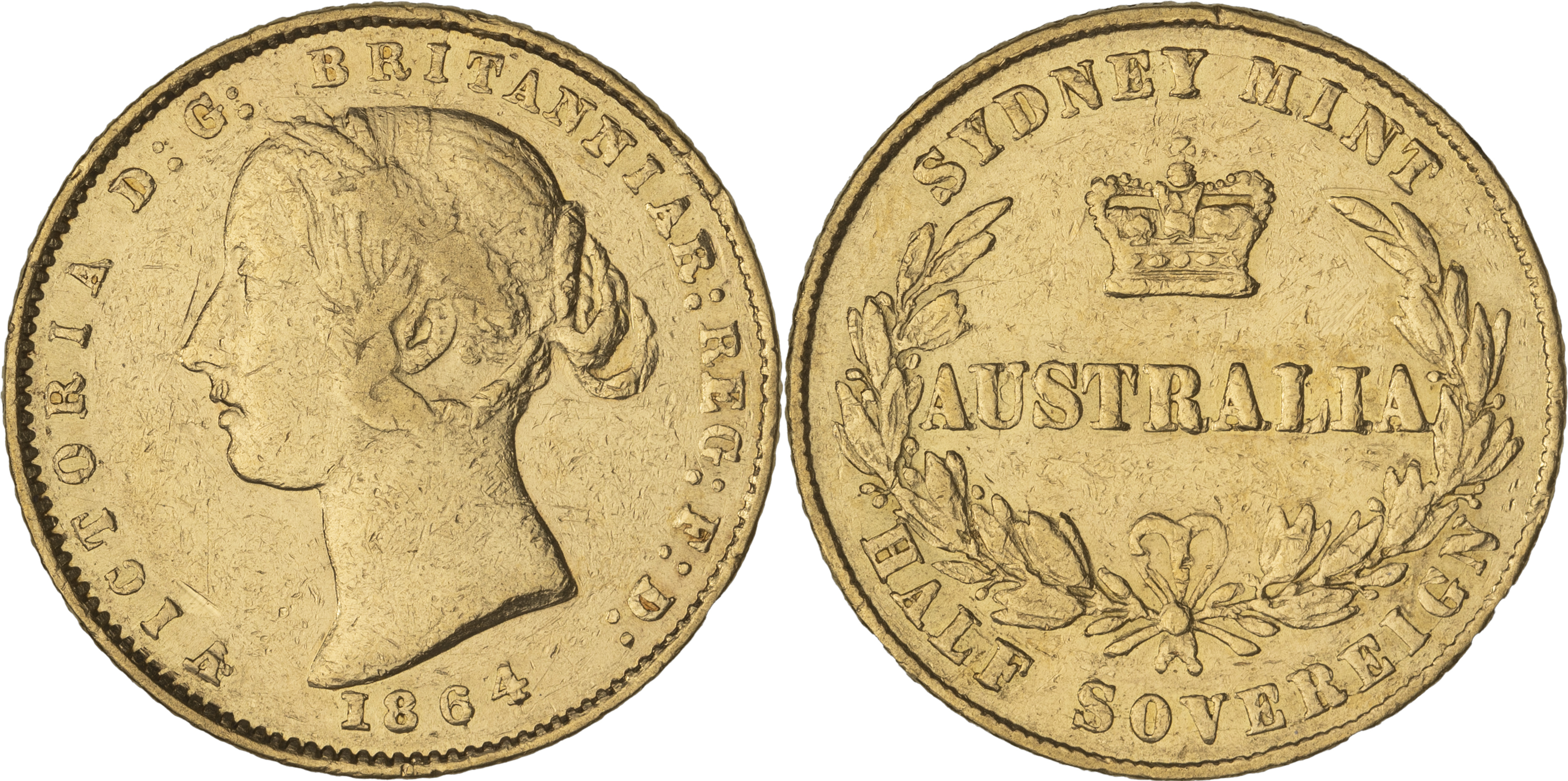 Victoria, Sydney Mint Reverse - Type II, Half Sovereign, 1864, gF