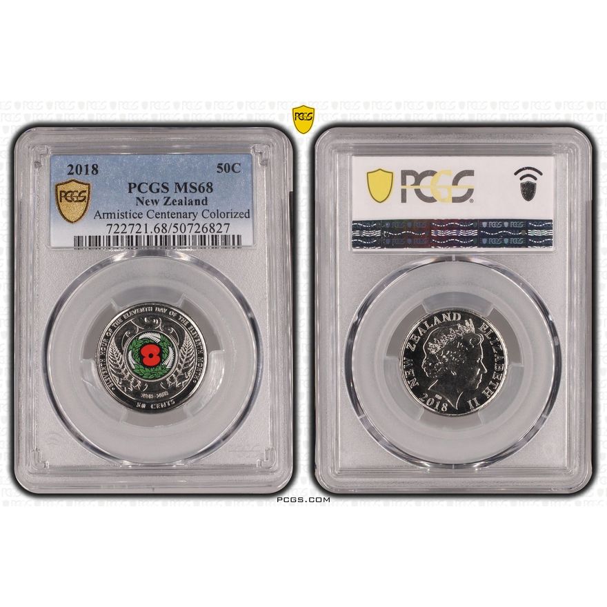 New Zealand, Armistice Centenary Colorized, Fifty Cent, 2018, PCGS MS68