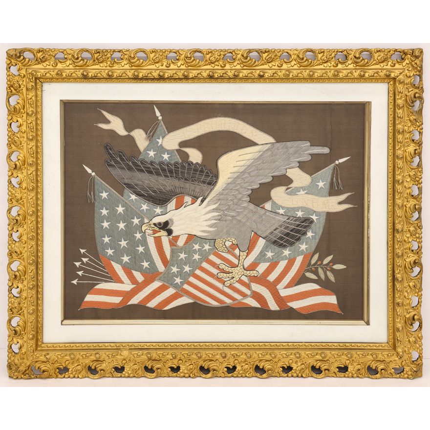 Antique Japanese Patriotic Embroidery Framed