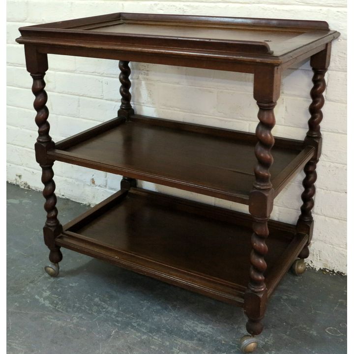 OAK THREE-TIER TROLLEY WITH REMOVABLE TRAY,