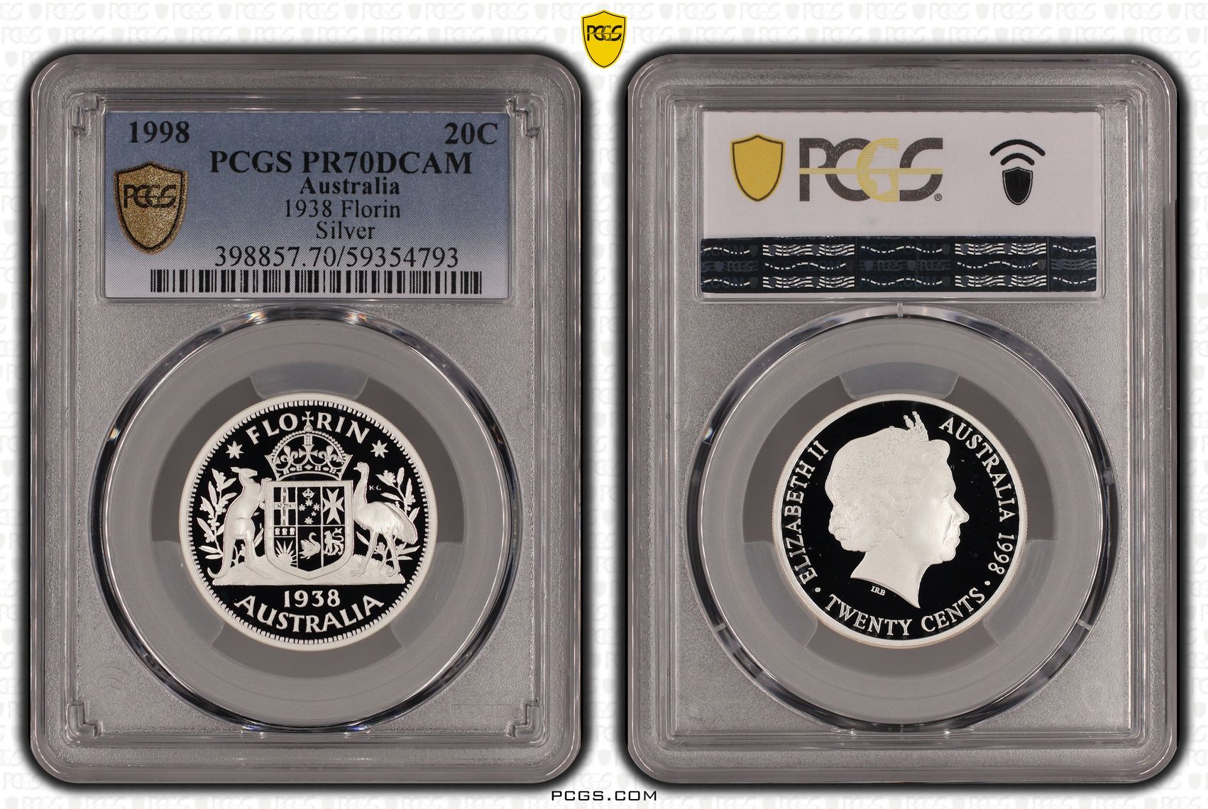 1938 Florin Silver, Twenty Cents, 1998, PCGS PR70DCAM