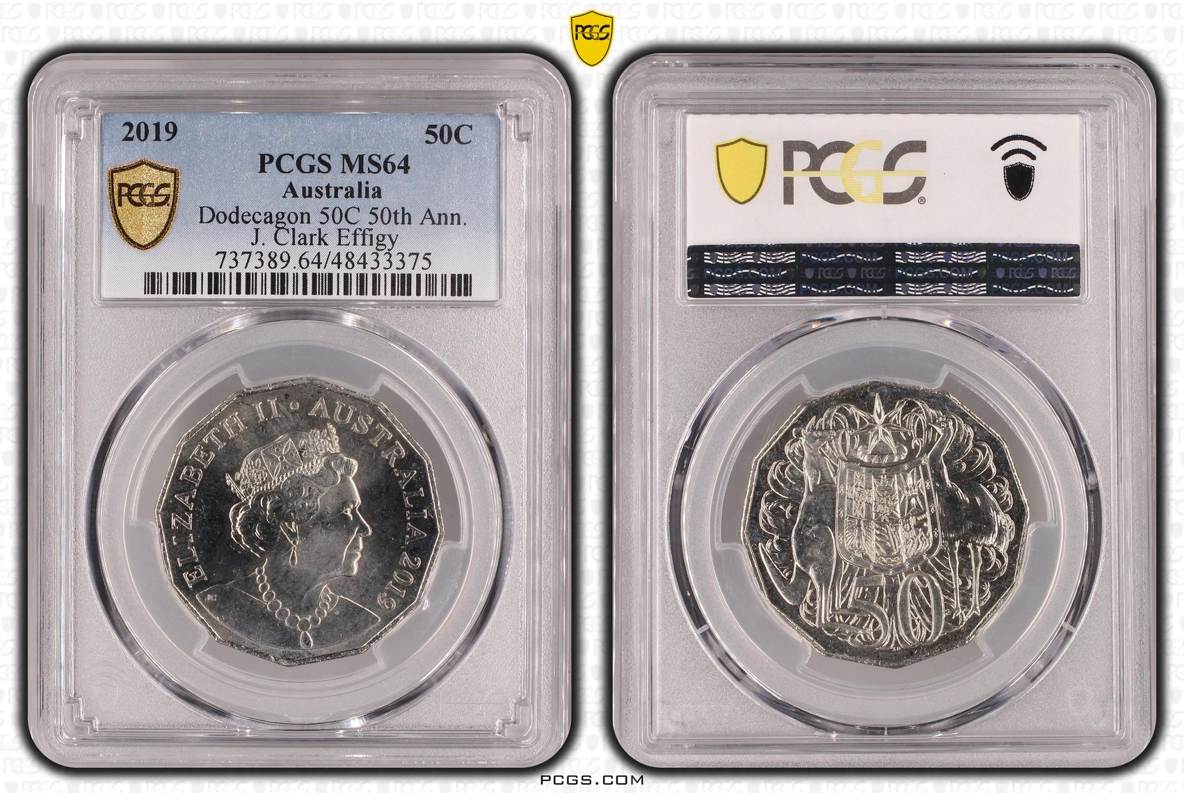 Elizabeth II, Dodecagon 50C 50th Ann. J. Clark Effigy, Fifty Cent, 2019, PCGS MS64