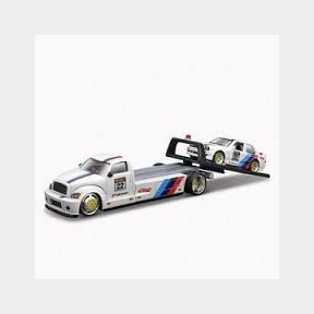 Maisto Design 1:64 Scale 1988 BMW M3 E30 with Flatbed Transporter (17cm) - White with Red/Blue BMW Livery (Elite Transport Collection) Bar 9902129978646 | 75951/2667 B4(S9)