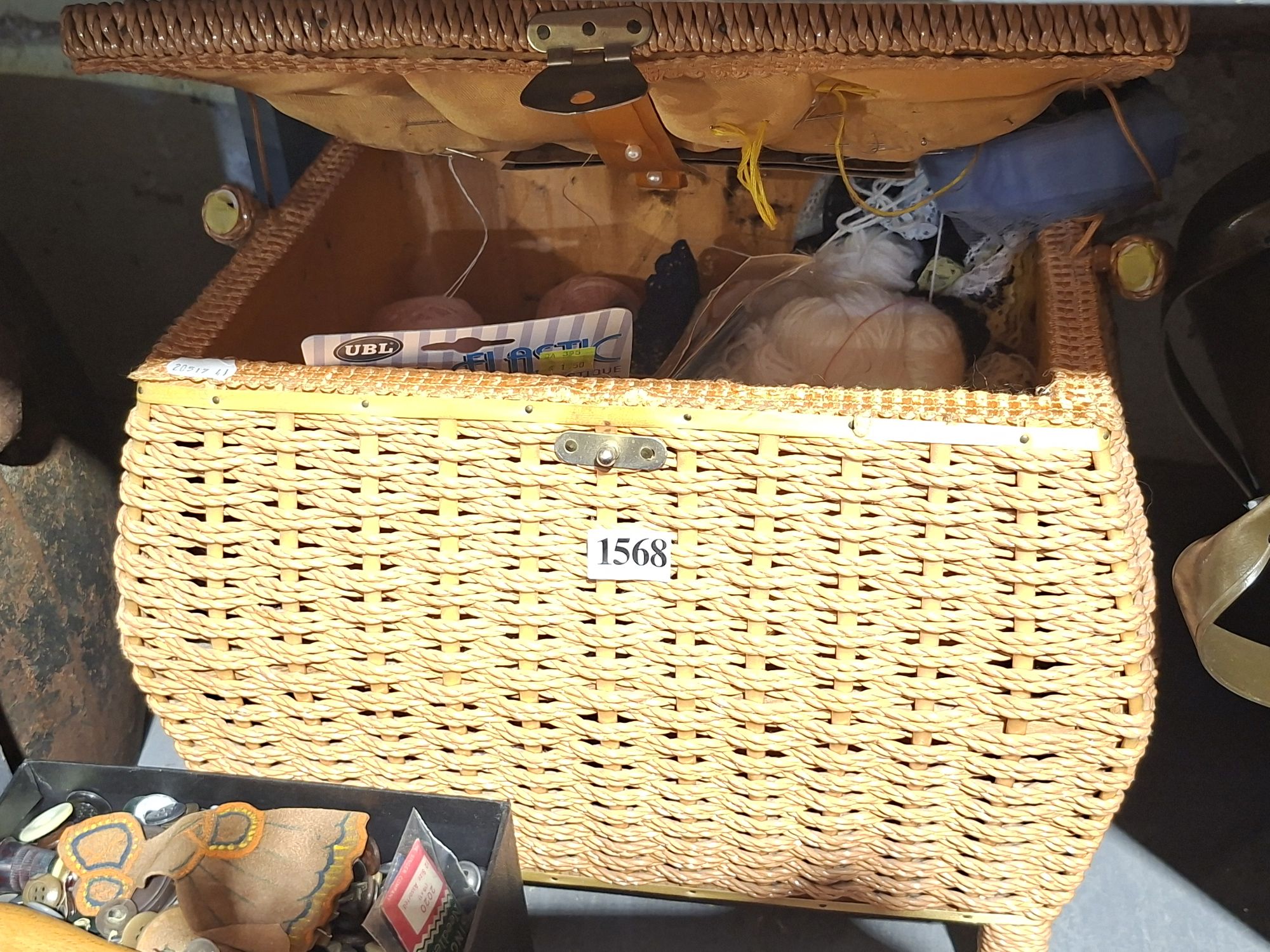 Vintage Sewing Basket And Contents