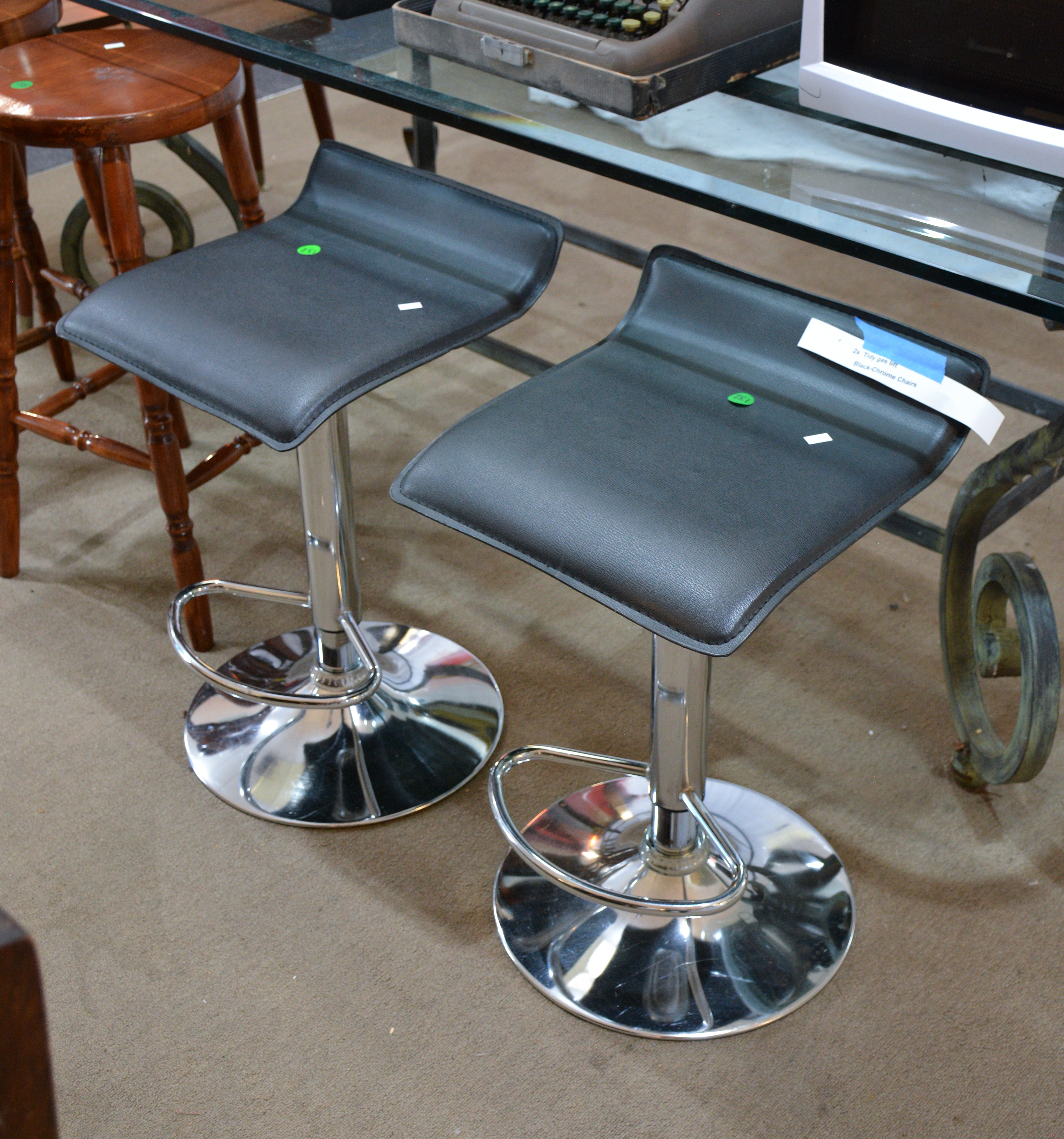 Black and Chrome Gas Lift Bar Stools x 2 — sold at auction in New Zealand for $40