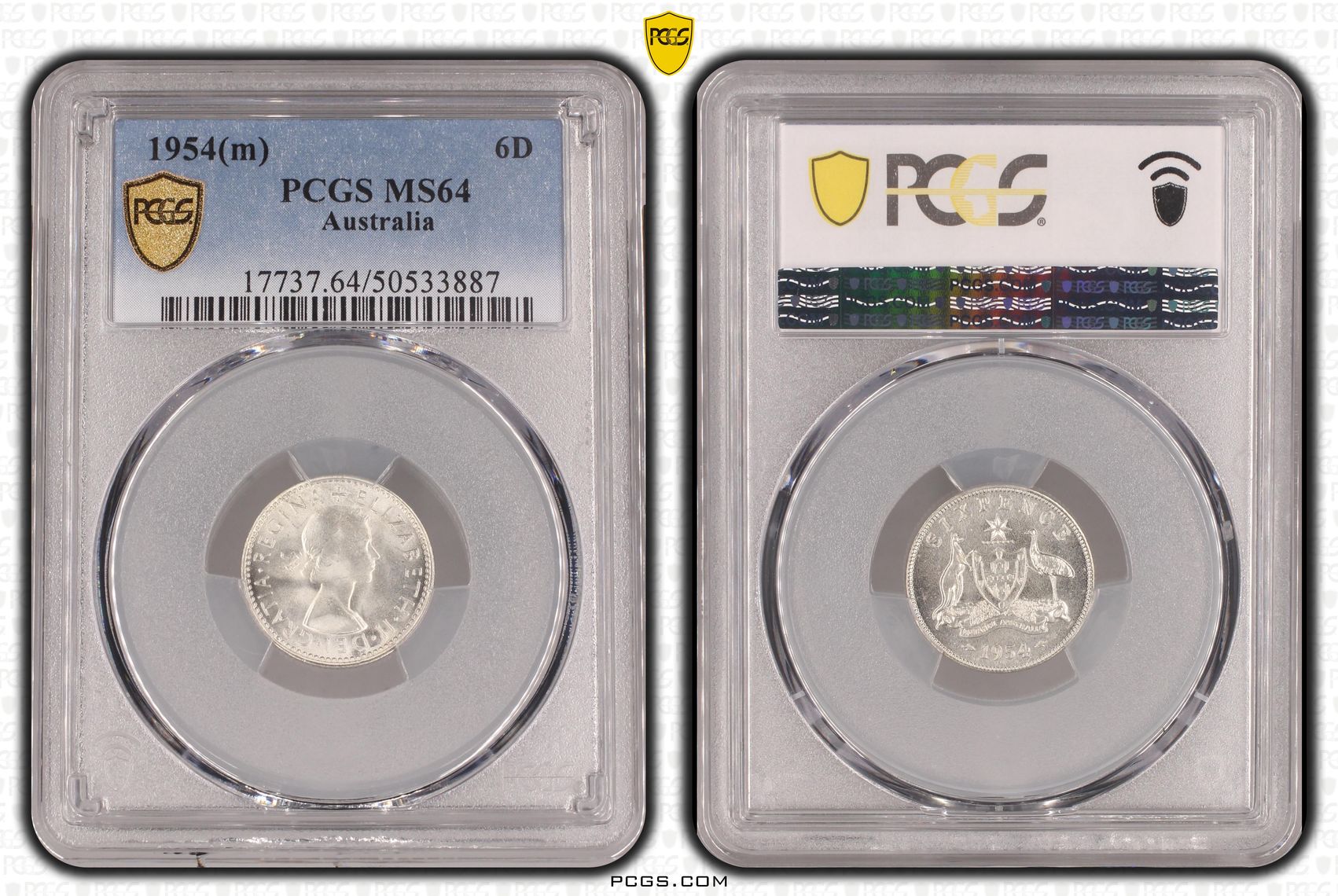 54 · Elizabeth II, Sixpence, 1954(m), PCGS MS64