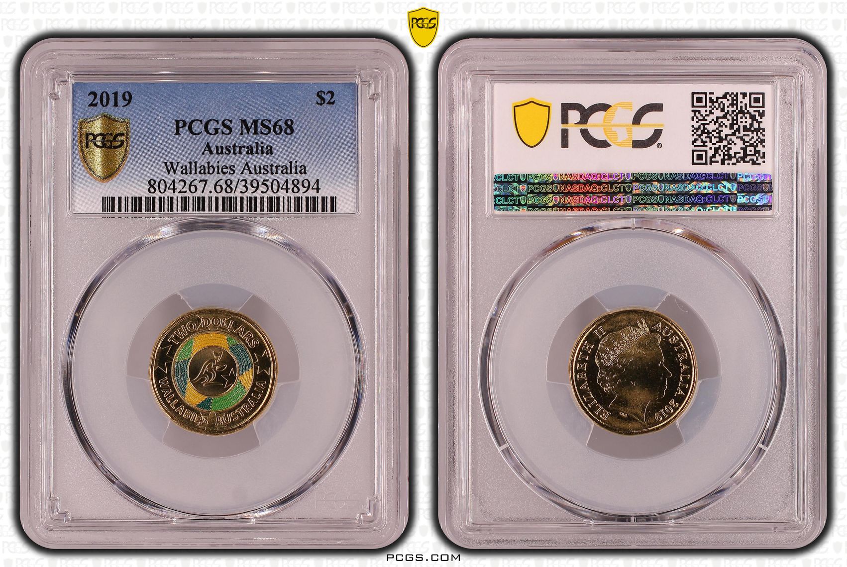 Wallabies Australia Colorized, POP 17/0, Two Dollar, 2019, PCGS MS68