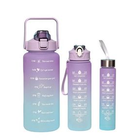 Pastel Nesting Ombre Motivational Water Bottles 3 Piece Blue and Purple |