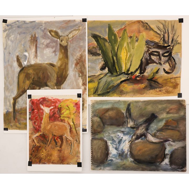 4pc Arthur Runquist Watercolors of Animals 19''x14.5'' Largest