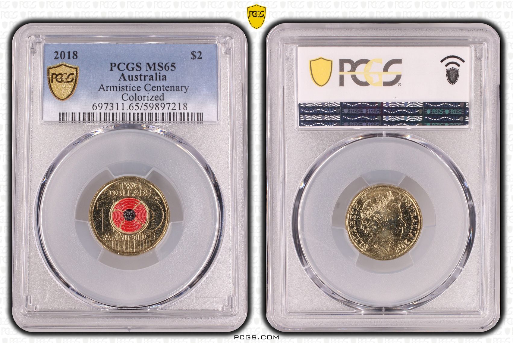 Armistice Centenary Colorized, Two Dollar, 2018, PCGS MS65