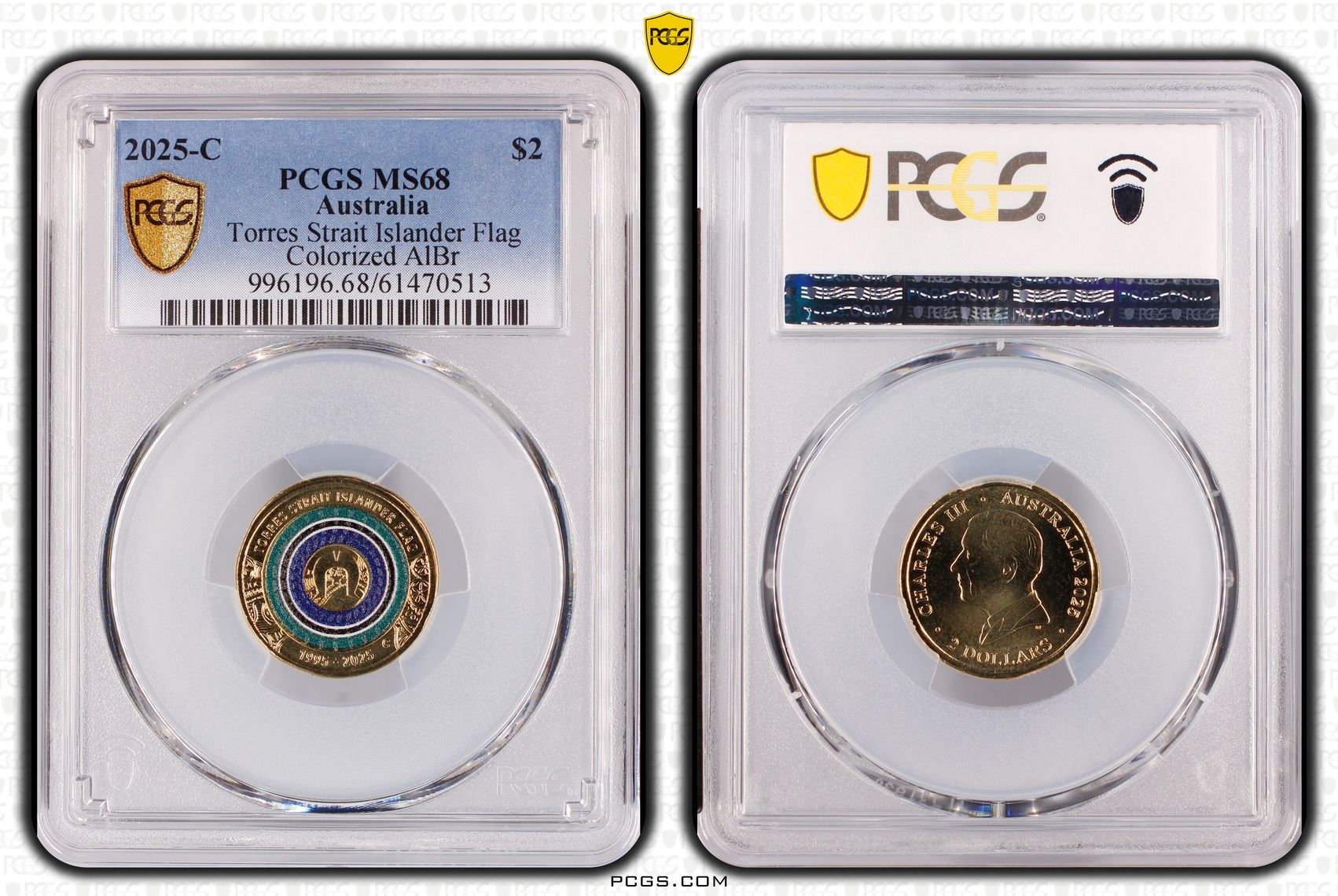 Torres Strait Islander Flag Colourised AlBr, Two Dollar, 2025-C, PCGS MS68