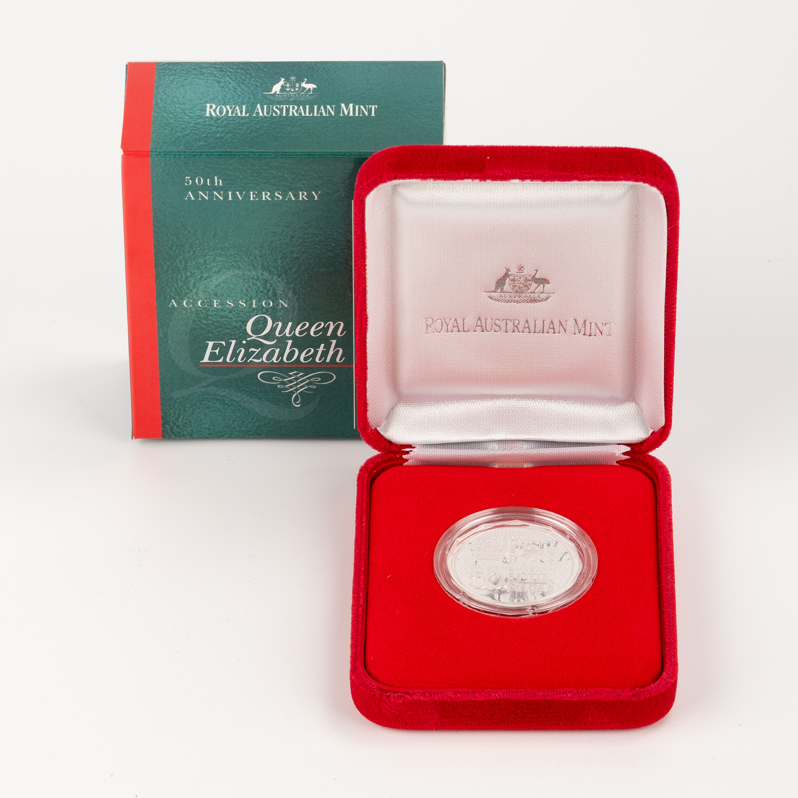 62 · The Accession of Her Majesty Silver Proof Coin, Fifty Cent, 2002