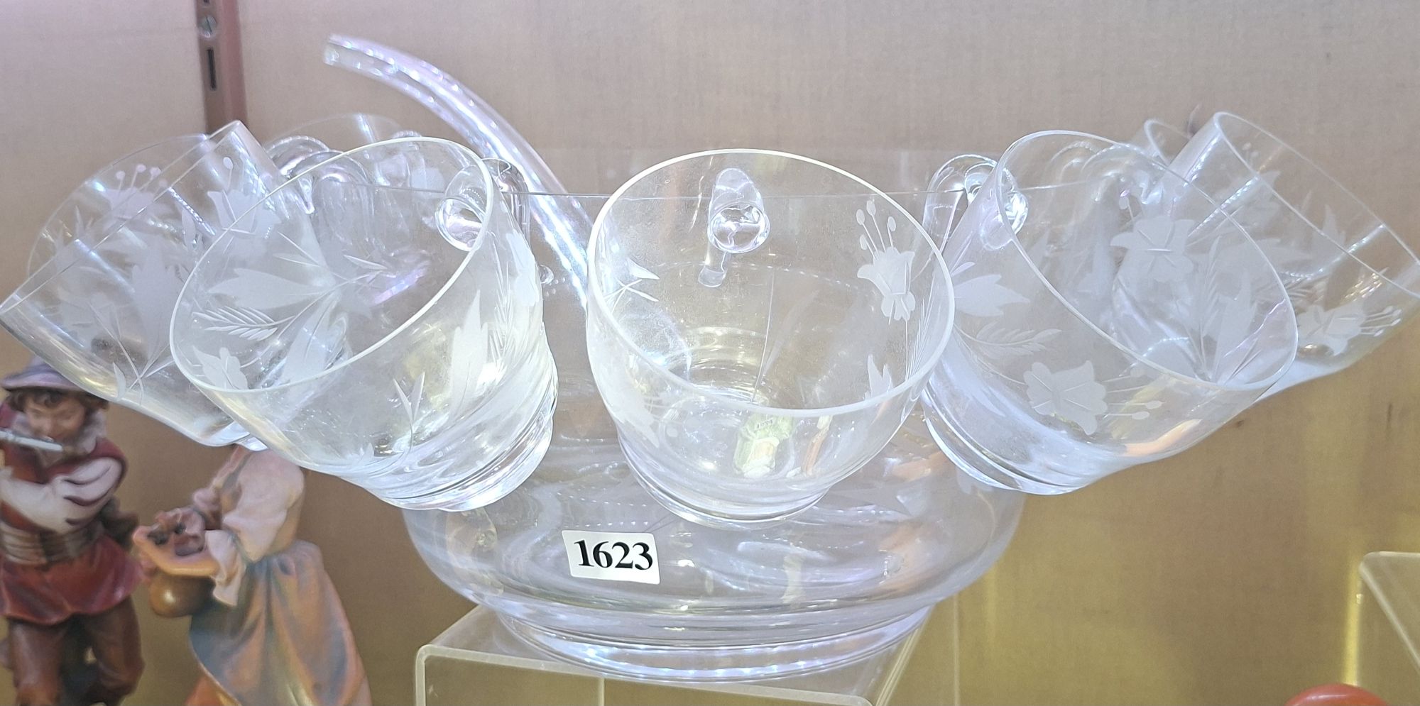 Etched Floral Design Punch Bowl