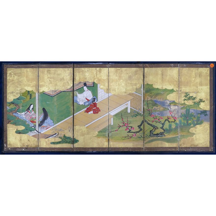 Antique Japanese Gilt Landscape with Figures 6-Panel
