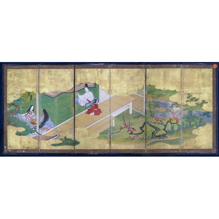 Antique Japanese Gilt Landscape with Figures 6-Panel
