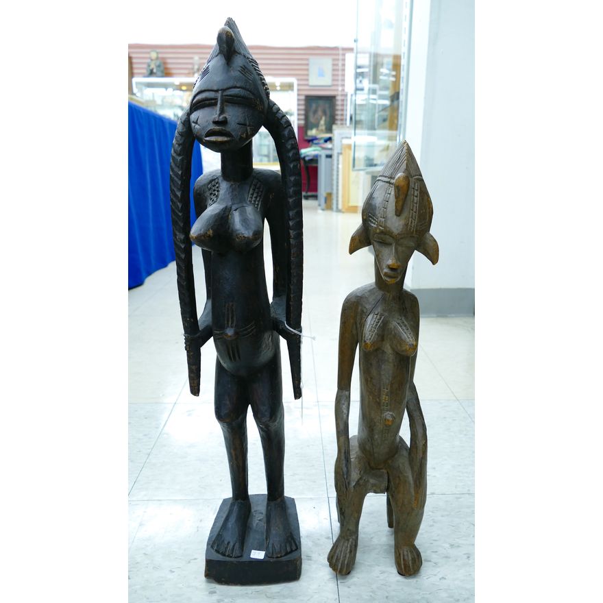 2pc Baule African Wood Female Figures 20'' and 24''