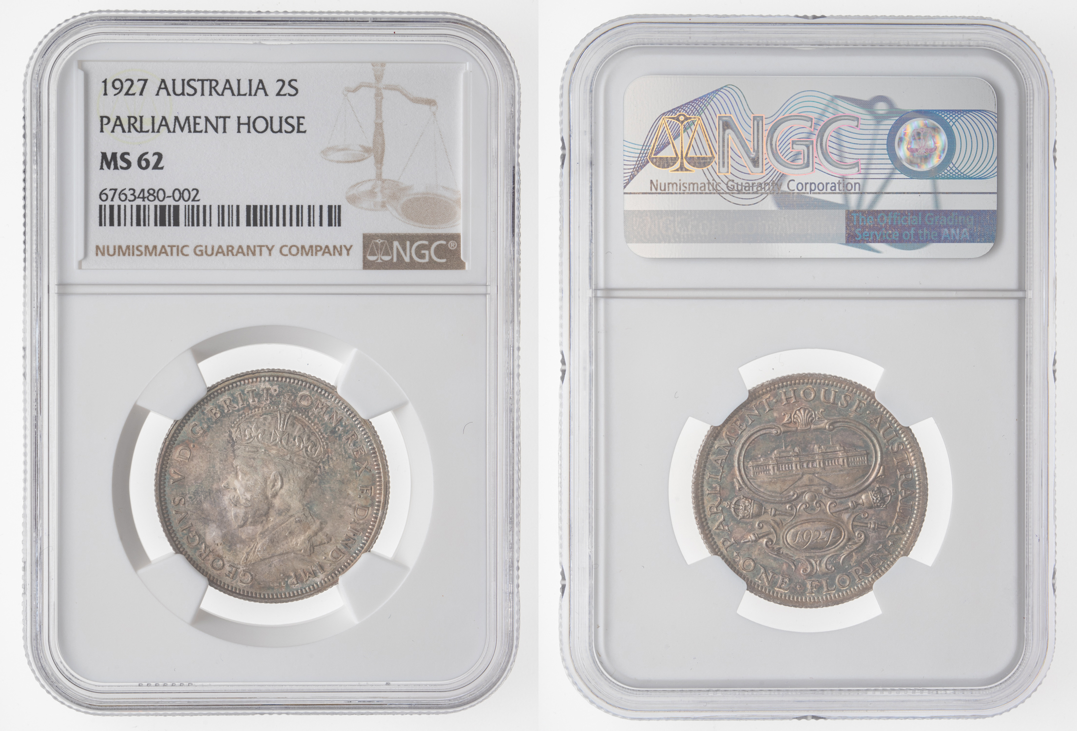 George V, Florin, 1927, NGC MS 62