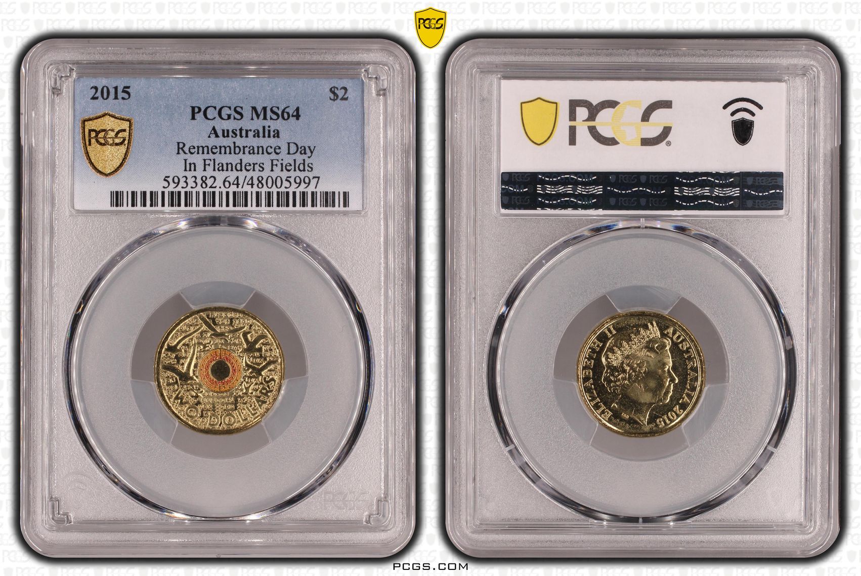 Remembrance Day Colorized - In Flanders Fields , Two Dollar, 2015, PCGS MS64