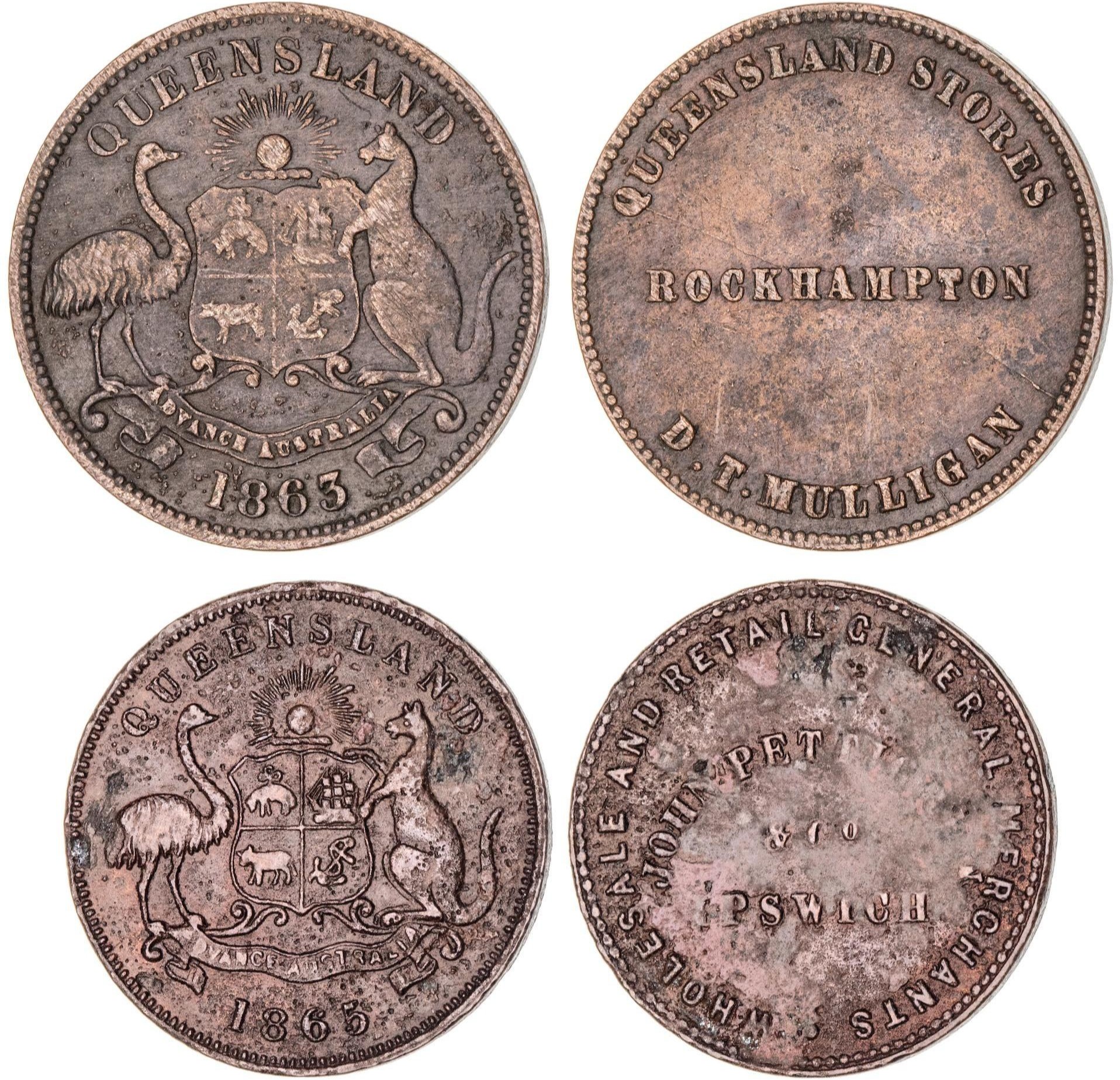 Ipswich, Queensland, J. Pettigrew & Co, Halfpenny, 1865, VG