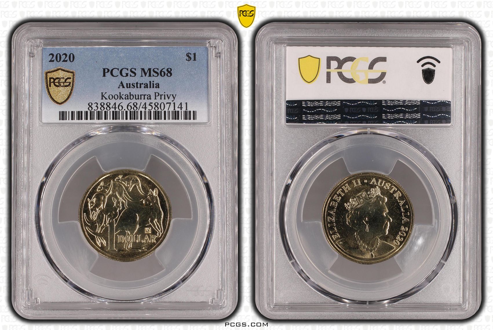 426 · Kookaburra Privy CuAl, 17/0, One Dollar, 2020, PCGS MS68
