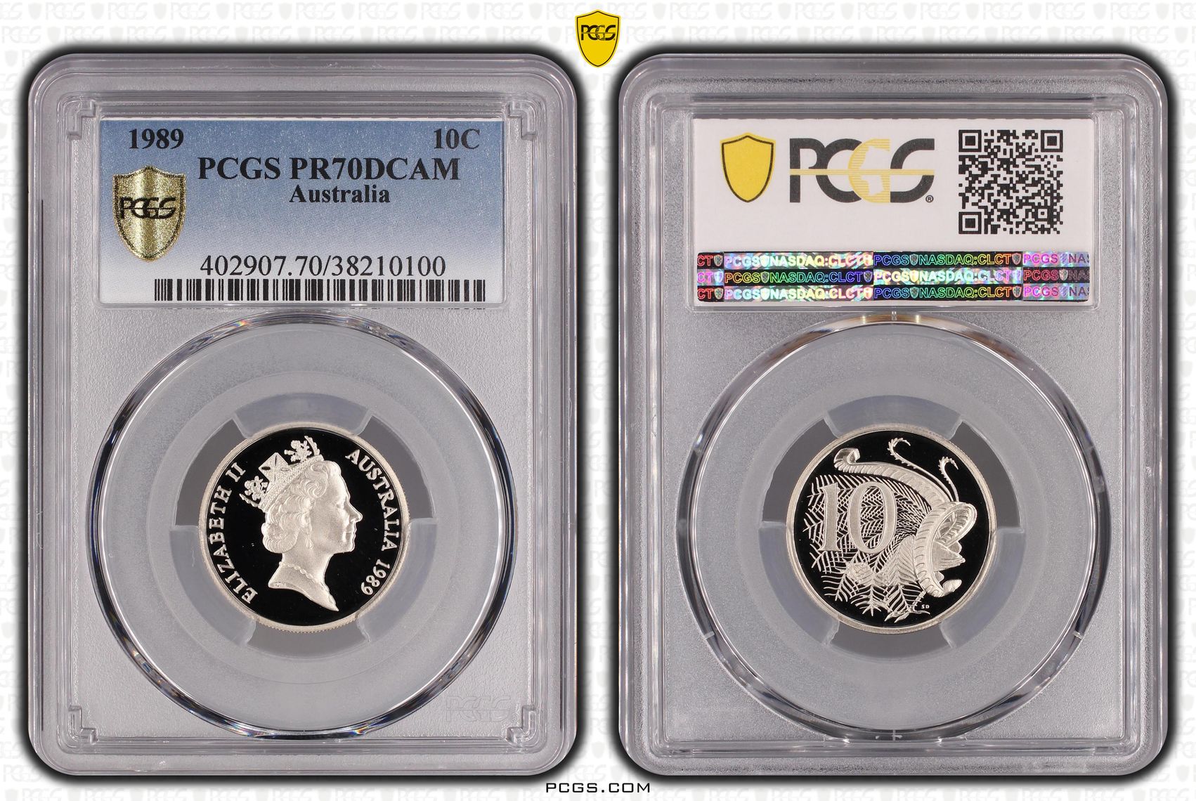 Elizabeth II, Ten Cent, 1989, PCGS PR70DCAM