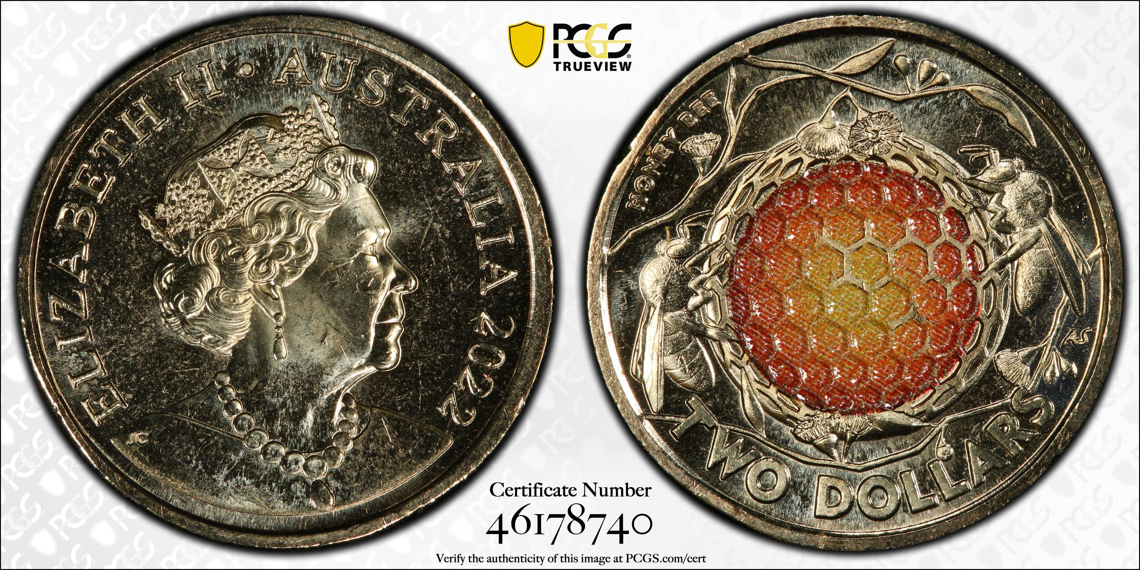 Honey Bee Colorized, Two Dollar, 2022, PCGS MS65