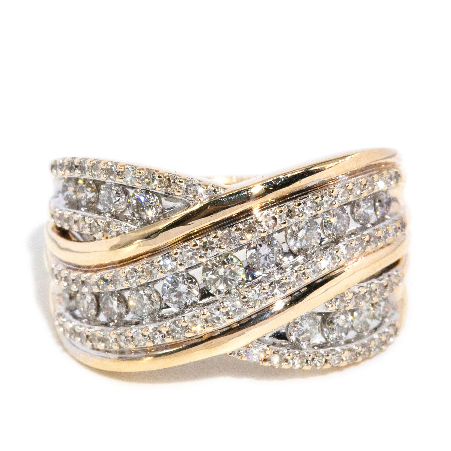 1.00 Carat Diamond Multi-Row Crossover Ring in 10ct Gold
