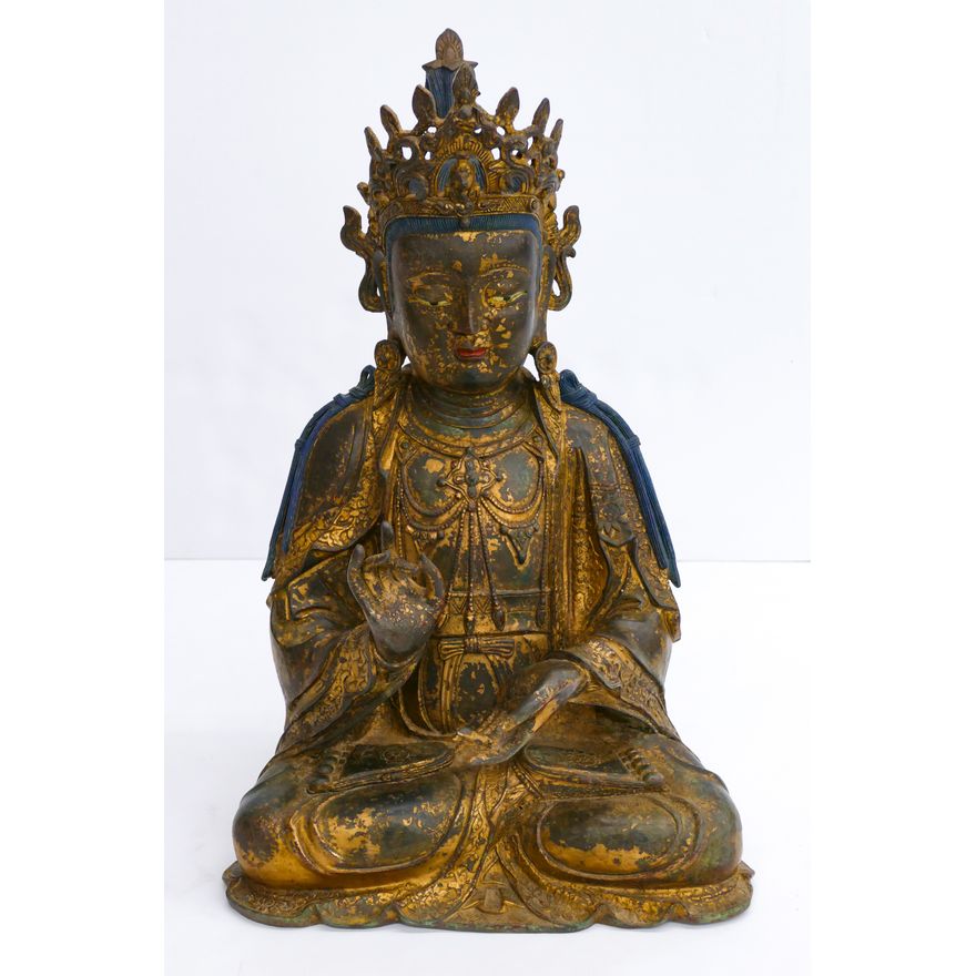 Chinese Parcel Gilt Bronze Seated Guanyin