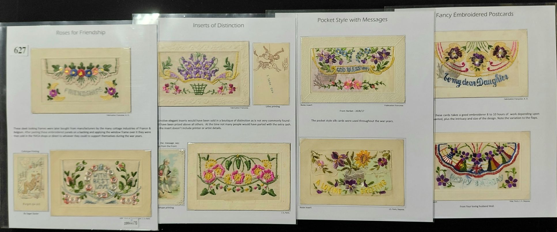 627 · SILK POSTCARDS - GREETING POCKET CARDS