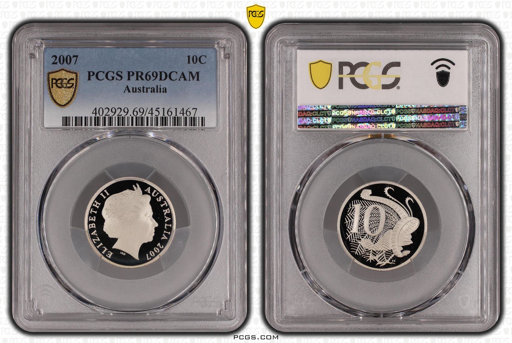 Elizabeth II, Ten Cent, 2007, PCGS PR69DCAM