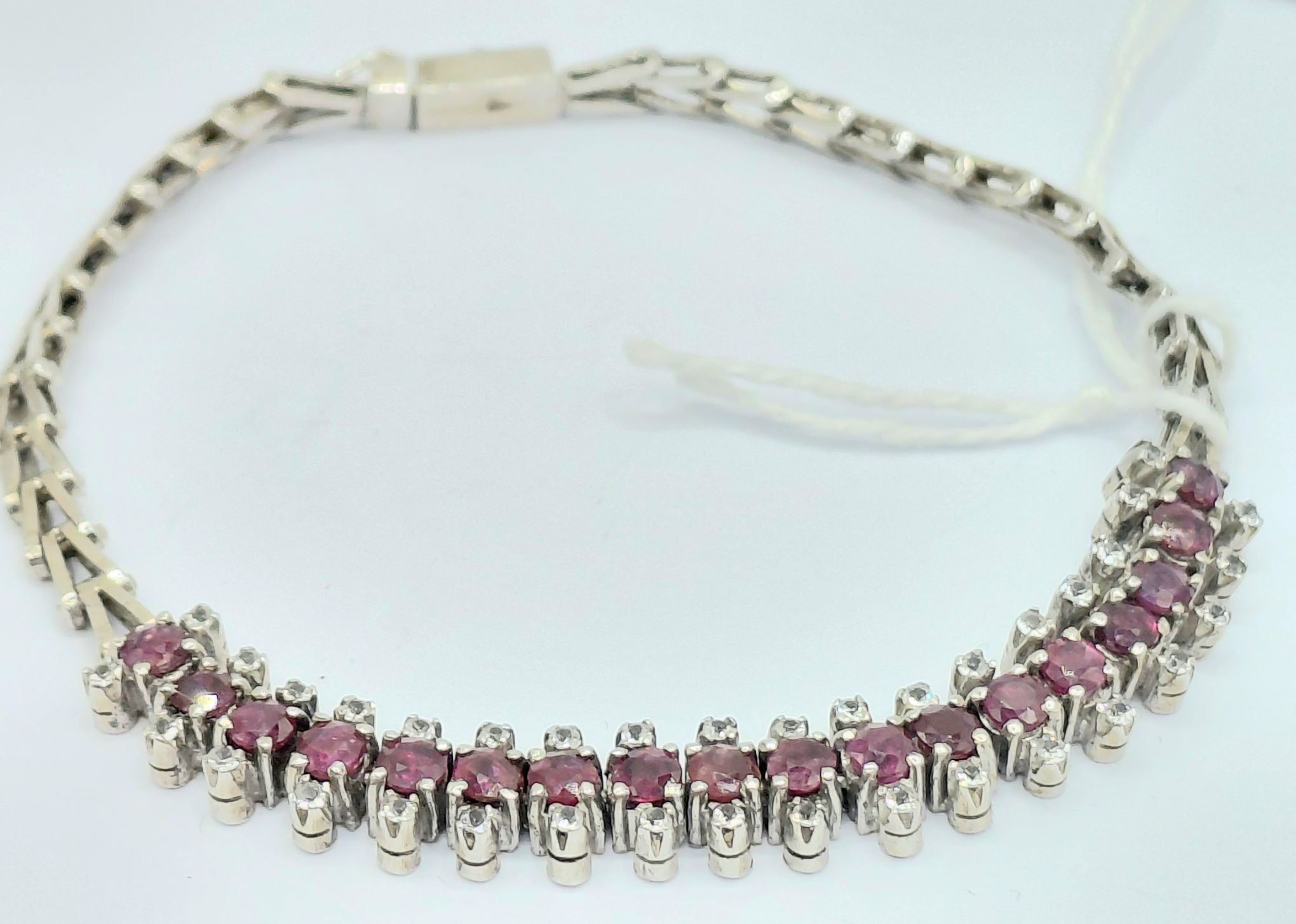 Sterling Silver Ruby And Diamond Bracelet