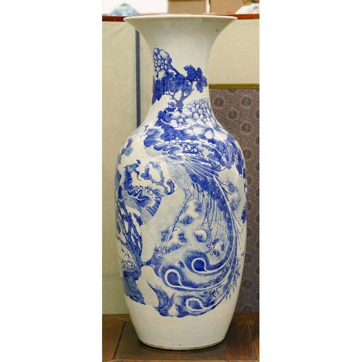 Chinese Qing Phoenix Blue and White Porcelain Vase 23.5''x9''