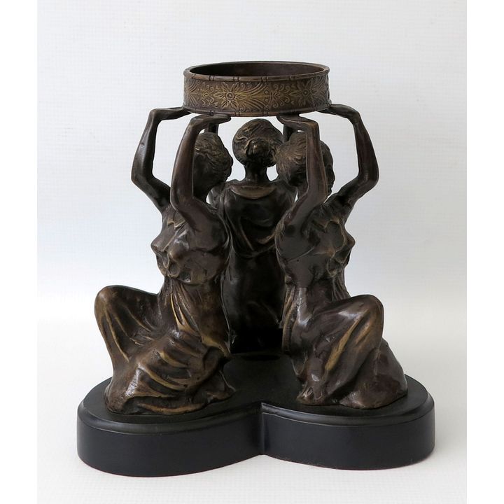 HEAVY PATINATED SPELTER FIGURAL STAND ON MARBLE BASE