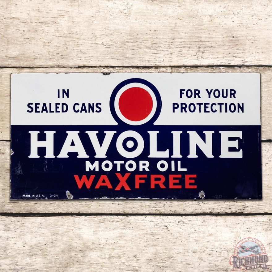 Havoline Motor Oil Wax Free Double Sided Porcelain Sign w/ Bullseye