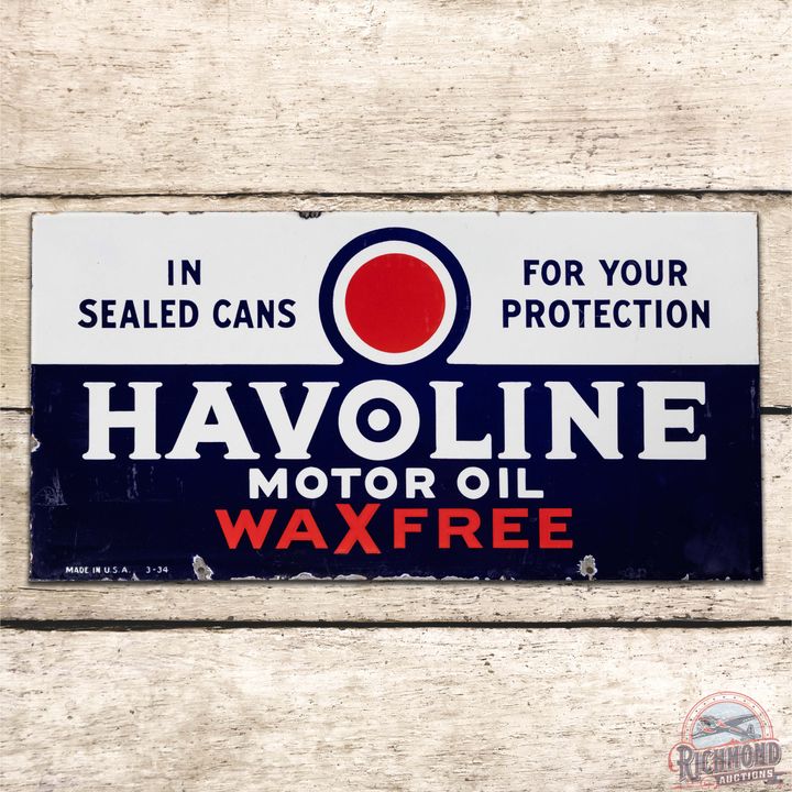 Havoline Motor Oil Wax Free Double Sided Porcelain Sign w/ Bullseye
